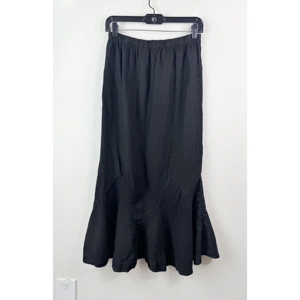 Mosaic Women's 100% Linen Black Maxi Skirt Sz S Mermaid Flounce Hem Boho - Picture 8 of 8